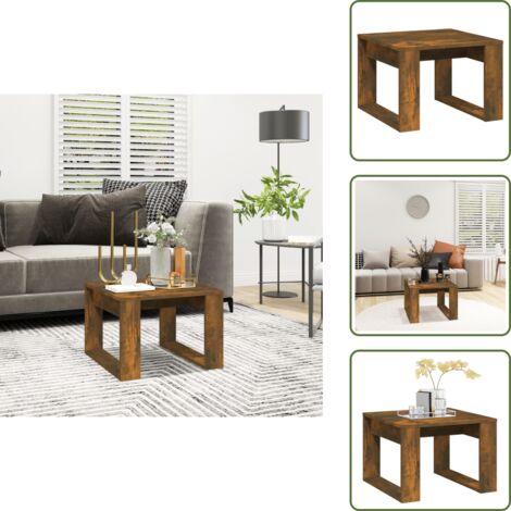 The Living Store Mesa auxiliar madera contrachapada roble ahumado 50x50x35 cm - Mesa de madera