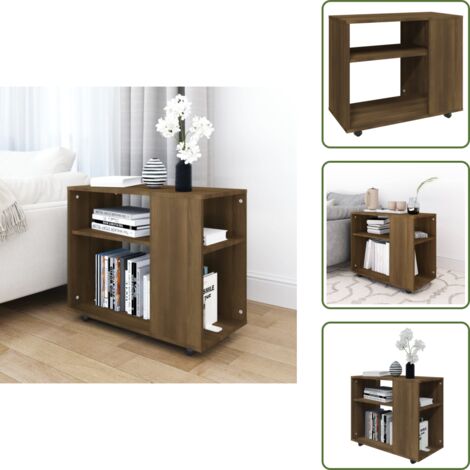 The Living Store Mesa auxiliar madera contrachapada roble marrón 70x35x55 cm - Madera contrachapada