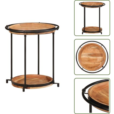 The Living Store Mesa auxiliar madera maciza de acacia Ø55x60 cm - Madera de acacia