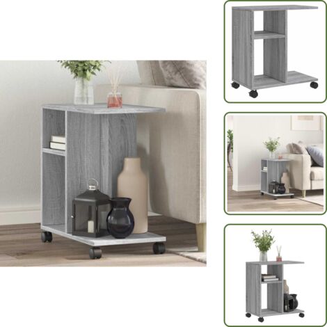 The Living Store Mesa auxiliar ruedas madera ingeniería gris Sonoma 50x30x55 cm - Mesa de centro