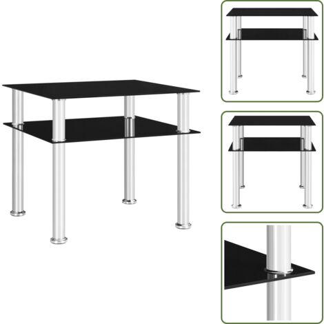 The Living Store Mesa auxiliar vidrio templado negra 45x50x45 cm - Mesa de cristal