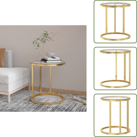 The Living Store Mesa auxiliar vidrio templado transparente y dorado 45 cm - Mesa moderna