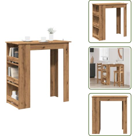 The Living Store Mesa bar con estante almacenaje roble artisan 102x50x103,5 cm - Estante de almacenamiento