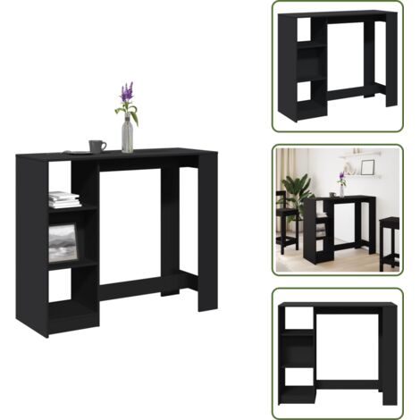 The Living Store Mesa bar con estante madera ingeniería negra 124x46x103,5 cm - Estante de madera
