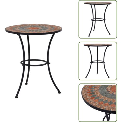 The Living Store Mesa bistró de mosaico cerámica naranja/gris 60 cm - Mesa de jardín
