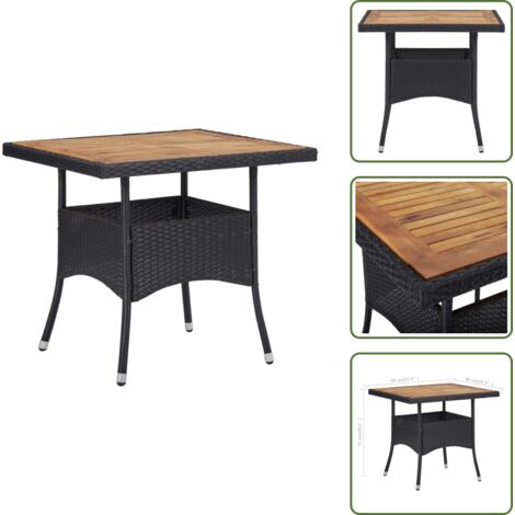 The Living Store Mesa comedor para jardín ratán sintético madera de acacia negro - Mesa de jardín