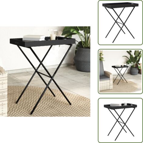 The Living Store Mesa con bandeja plegable ratán sintético negro 65x40x75 cm - Ratán sintético
