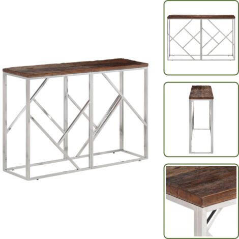 The Living Store Mesa consola acero inoxidable madera maciza traviesa plateado - Mesa de salón