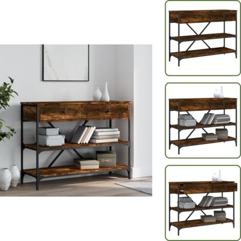 The Living Store Mesa consola cajones estantes madera ingeniería roble ahumado - Estante