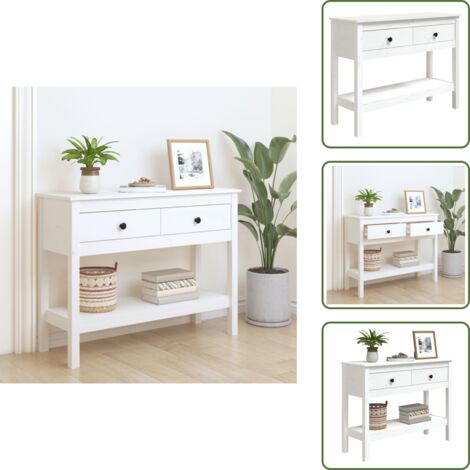 The Living Store Mesa consola de madera maciza de pino blanco 100x35x75 cm - Mesa de salón