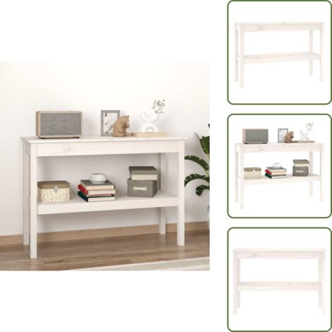 The Living Store Mesa consola de madera maciza de pino blanco 110x40x75 cm - Madera de pino