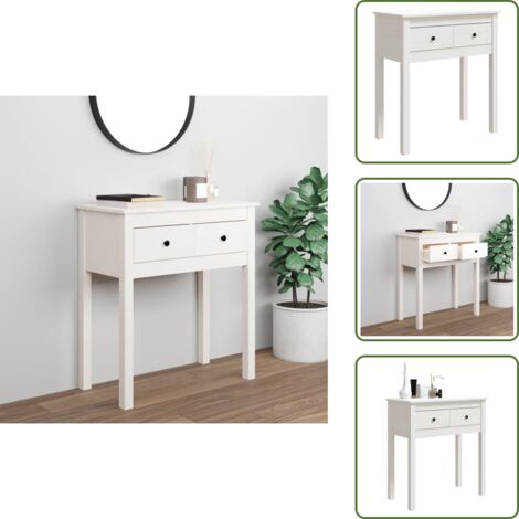 The Living Store Mesa consola de madera maciza de pino blanco 70x35x75 cm - Mesa de pasillo