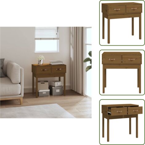 The Living Store Mesa consola de madera maciza de pino marrón miel 76,5x40x75 cm - Mesa de madera