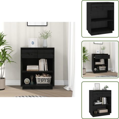 The Living Store Mesa consola de madera maciza de pino negro 60x34x75 cm - Madera de pino
