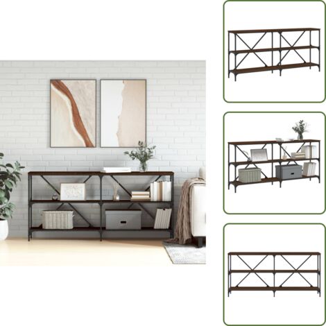 The Living Store Mesa consola hierro madera ingeniería roble marrón 160x30x75 cm - Mesa de pasillo