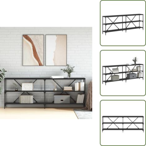 The Living Store Mesa consola hierro y madera de ingeniería negro 200x30x75 cm - Mesa de pasillo