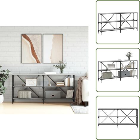 The Living Store Mesa consola hierro y madera ingeniería gris Sonoma 160x30x75cm - Mesa de pasillo
