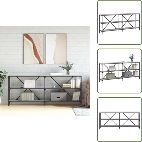 The Living Store Mesa consola hierro y madera ingeniería gris Sonoma 180x30x75cm - Mesa de entrada