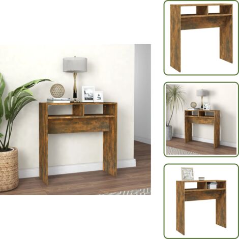 The Living Store Mesa consola madera contrachapada roble ahumado 78x30x80 cm - Mesa de madera