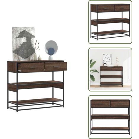 The Living Store Mesa consola madera de ingeniería marrón roble 90x35x80 cm - Almacenamiento