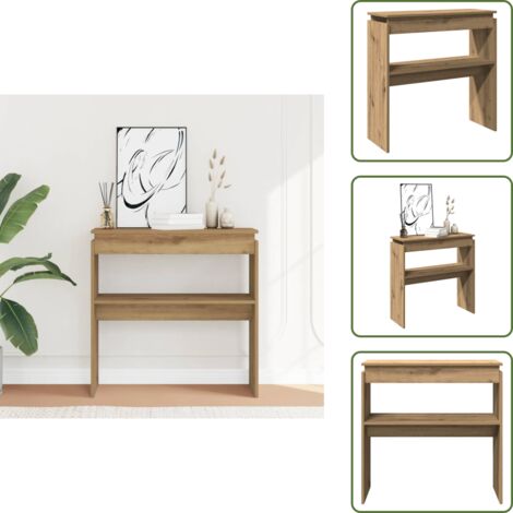 The Living Store Mesa consola madera de ingeniería roble artesanal 80x30x80 cm - Madera de ingeniería