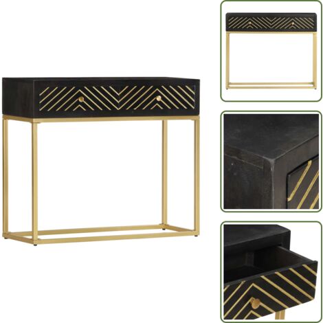 The Living Store Mesa consola madera maciza de mango negro y dorado 90x30x75cm - Madera de mango