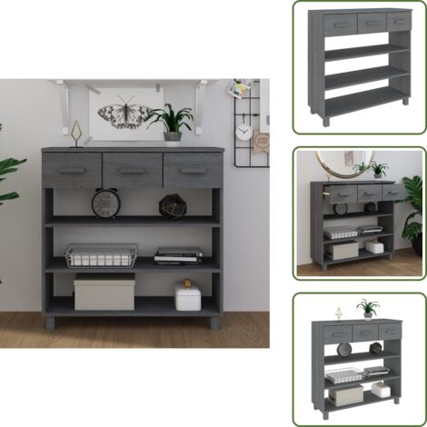 The Living Store Mesa consola madera maciza de pino gris oscuro 90x35x90 cm - Mesa de entrada