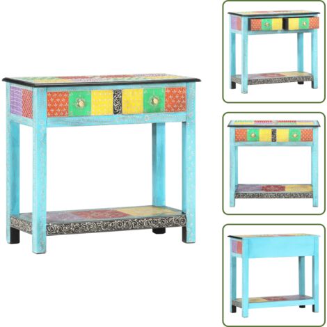 The Living Store Mesa consola pintada a mano madera maciza de mango 80x35x75 cm - Mesa de madera