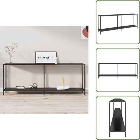 The Living Store Mesa consola vidrio templado negro 200x35x75,5 cm - Mesa de vidrio templado