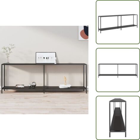 The Living Store Mesa consola vidrio templado negro 220x35x75,5 cm - Mesa auxiliar
