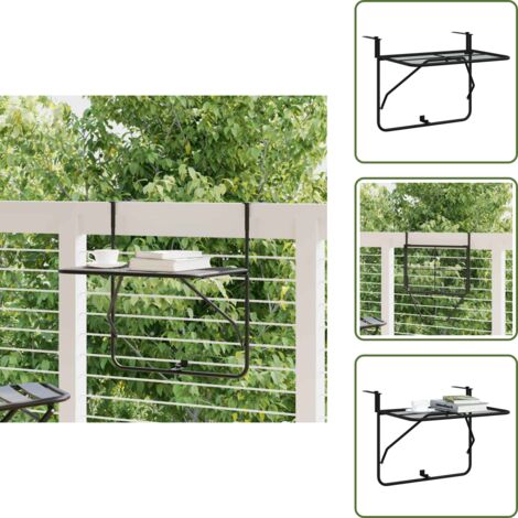 The Living Store Mesa de balcón de acero negro 60x40 cm - Mesa de centro