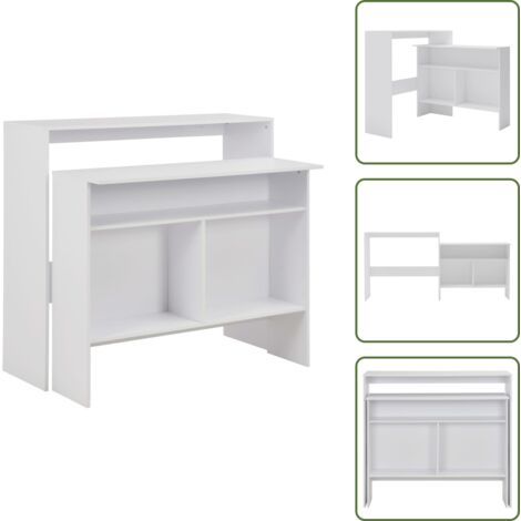The Living Store Mesa de bar con 2 tableros blanca 130x40x120 cm - Mesa de barra
