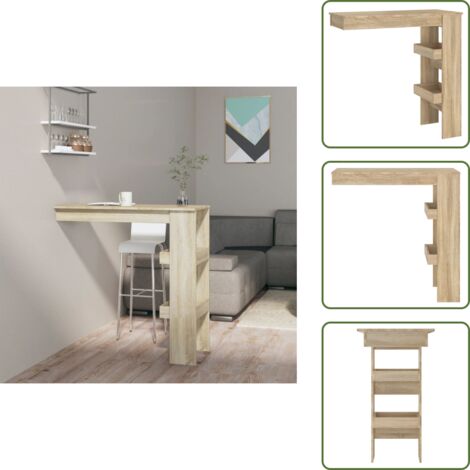 The Living Store Mesa de bar de pared contrachapada roble Sonoma 102x45x103,5cm - Mesa de pared