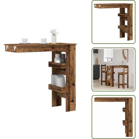 The Living Store Mesa de bar de pared madera contrachapada envejecida - Barra de pared