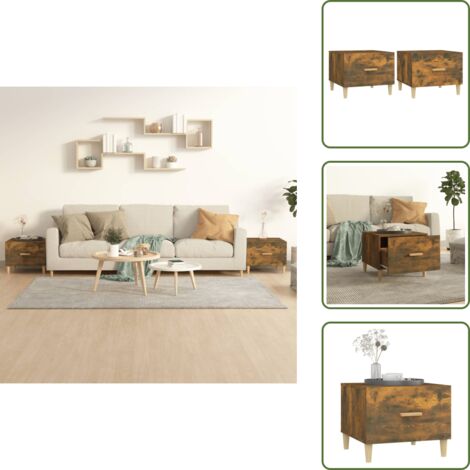 The Living Store Mesa de centro 2 uds madera ingeniería roble ahumado 50x50x40cm - Mesa de centro de madera