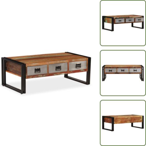 The Living Store Mesa de centro 3 cajones madera maciza reciclada 100x50x35 cm - Madera reciclada