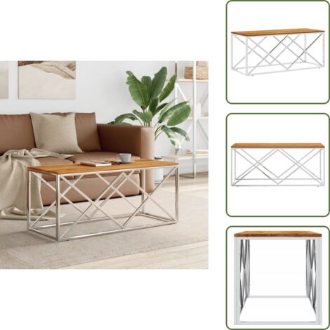 The Living Store Mesa de centro acero inoxidable y madera maciza de acacia - Mesa de salón