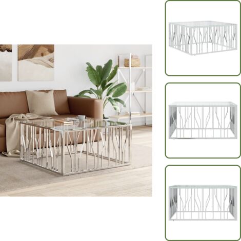 The Living Store Mesa de centro acero inoxidable y vidrio 100x100x50 cm - Mesa de salón