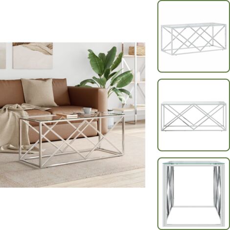 The Living Store Mesa de centro acero inoxidable y vidrio 110x45x45 cm - Mesa de salón