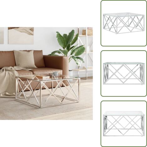 The Living Store Mesa de centro acero inoxidable y vidrio 80x80x40 cm - Mesa de salón