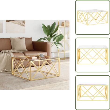 The Living Store Mesa de centro acero inoxidable y vidrio 80x80x40 cm - Mesa de salón