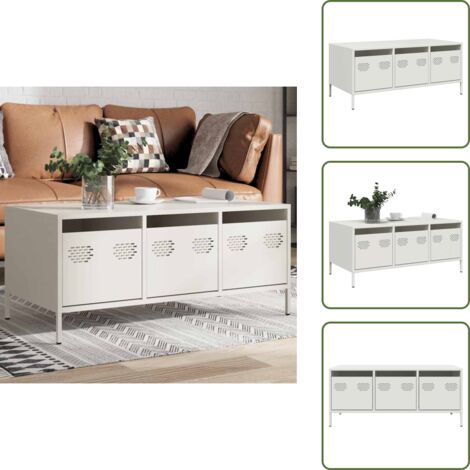 The Living Store Mesa de centro acero laminado en frío blanco 101,5x50x43,5 cm - Acero laminado
