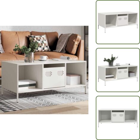 The Living Store Mesa de centro acero laminado en frío blanco 101,5x50x43,5 cm - Acero laminado