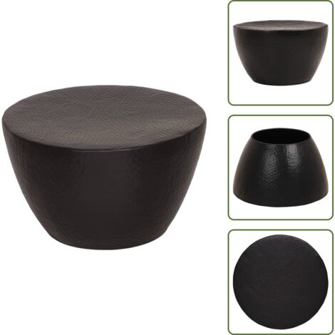 The Living Store Mesa de centro aluminio martillado latón negro Ø 50x30 cm - Mesa decorativa