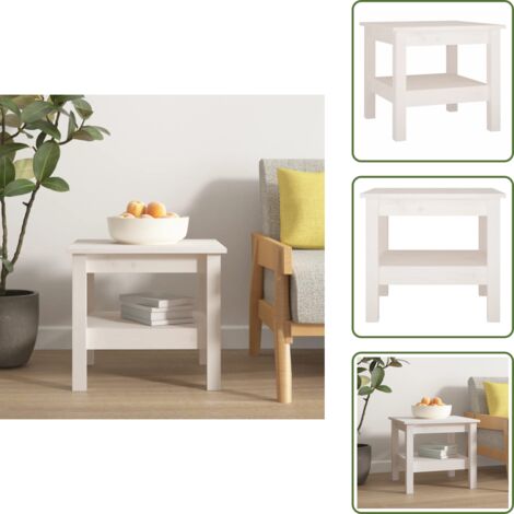 The Living Store Mesa de centro blanca 45x45x40 cm madera maciza de pino - Madera maciza