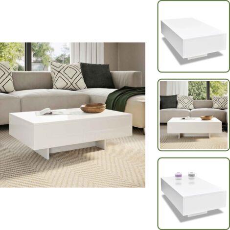 The Living Store Mesa de centro blanco brillante - Mesa rectangular