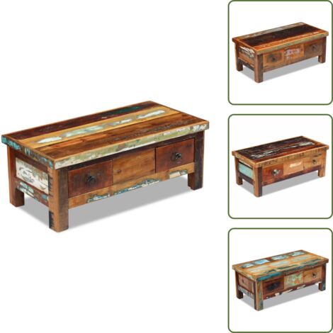 The Living Store Mesa de centro con cajones madera maciza reciclada 90x45x35 cm - Cajones