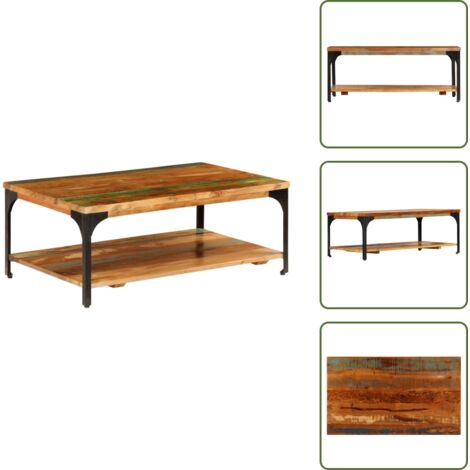 The Living Store Mesa de centro con estante madera maciza reciclada 100x60x35 cm - Madera reciclada