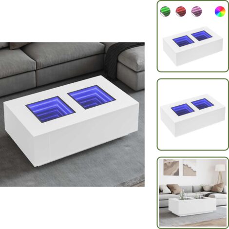 The Living Store Mesa de centro con LED Infinity blanca 116x69x40 cm - Luces LED