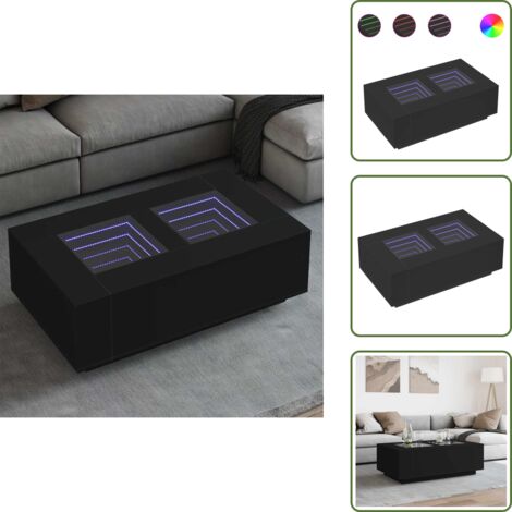 The Living Store Mesa de centro con LED Infinity negra 116x69x40 cm - Luces LED